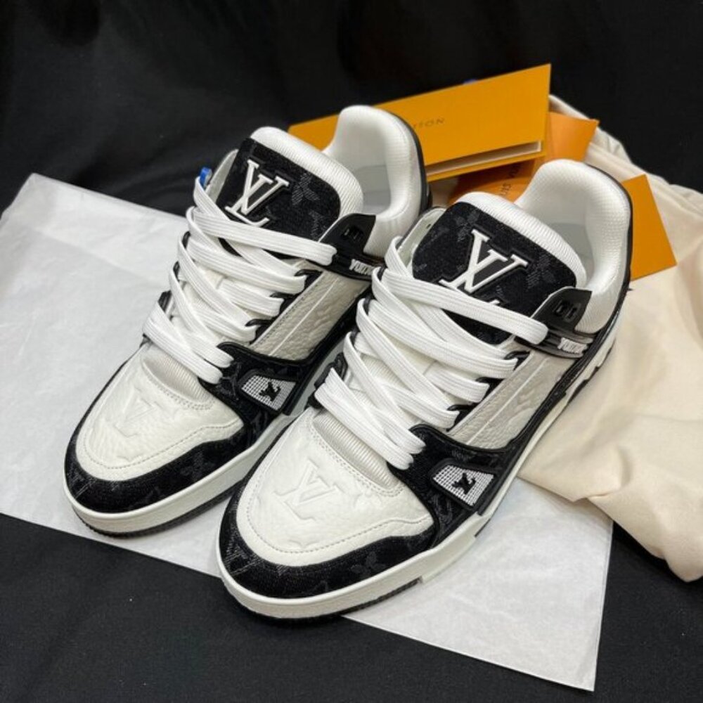 Men's Black & White Luxury Logo Low-Top Boots
